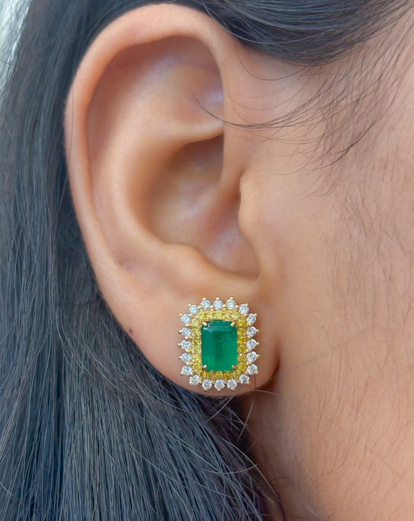 Emerald Diamond Yellow Diamond Earrings