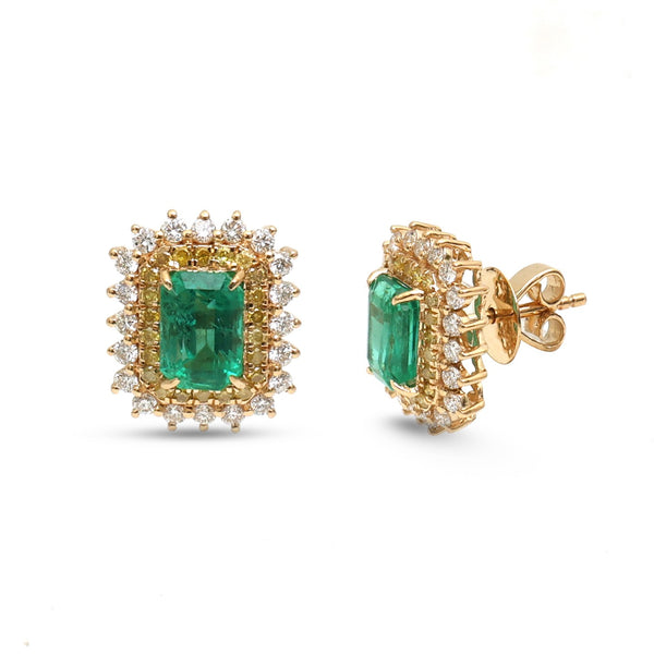 Emerald Diamond Yellow Diamond Earrings