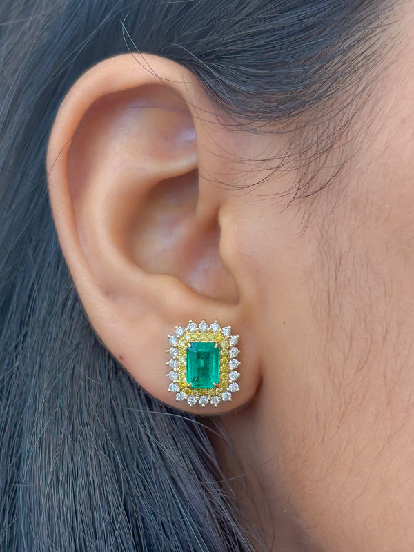 Emerald Diamond Yellow Diamond Earrings