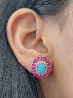 Pink Sapphire Turquoise Diamond Earrings