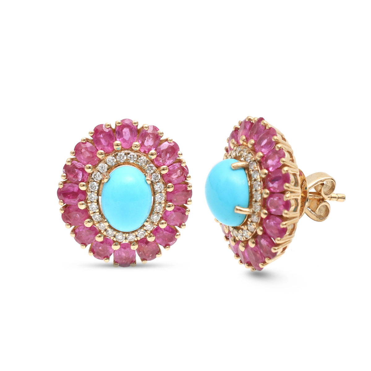 Pink Sapphire Turquoise Diamond Earrings