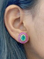 Pink Sapphire Emerald Diamond Earrings