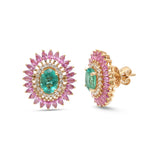 Pink Sapphire Emerald Diamond Earrings