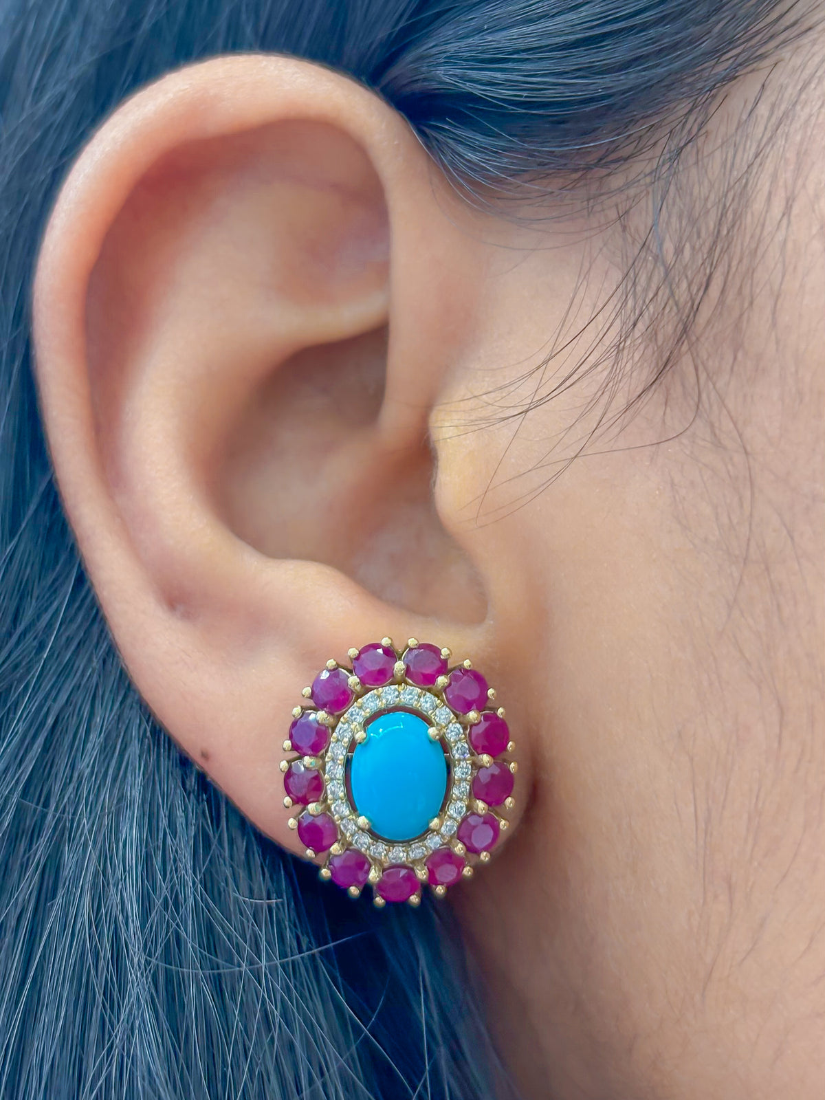 Ruby Turquoise Diamond Earrings