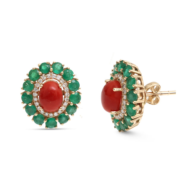 Coral Emerald Diamond Earrings