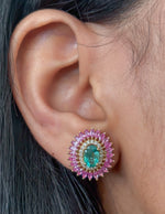 Pink Sapphire Emerald Diamond Earrings