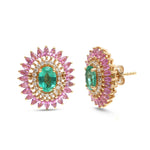 Pink Sapphire Emerald Diamond Earrings