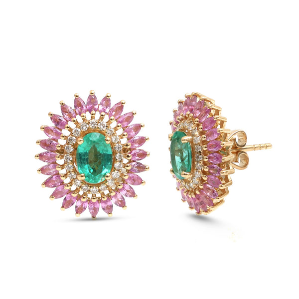 Pink Sapphire Emerald Diamond Earrings