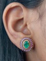 Pink Sapphire Emerald Diamond Earrings