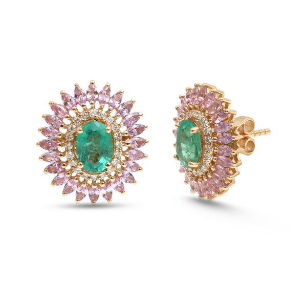 Pink Sapphire Emerald Diamond Earrings
