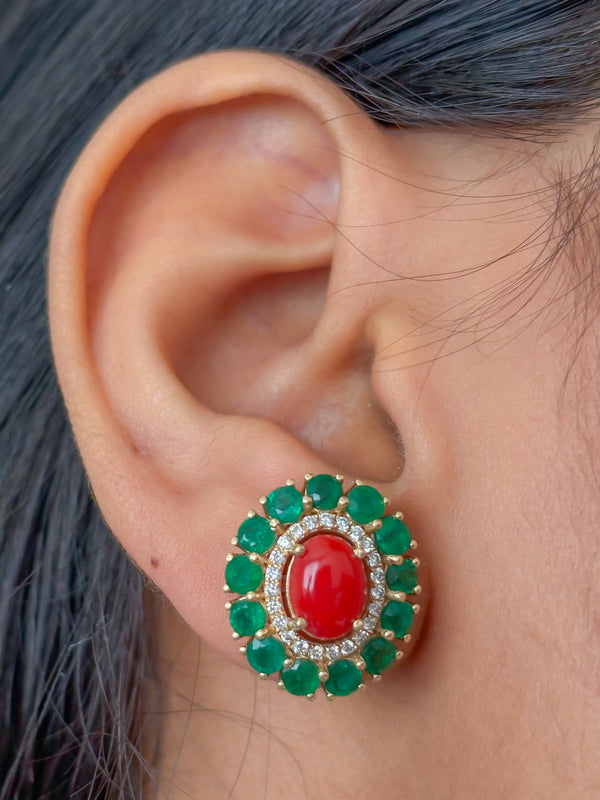 Emerald Coral Diamond Earrings