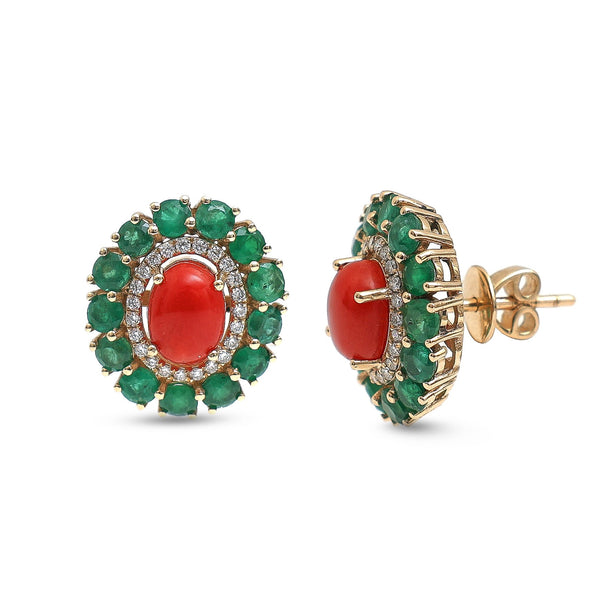 Emerald Coral Diamond Earrings
