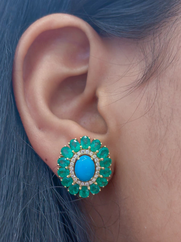 Emerald Turquoise Diamond Earrings