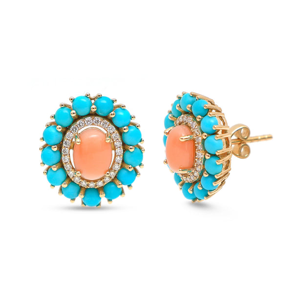 Turquoise Coral Diamond Earrings