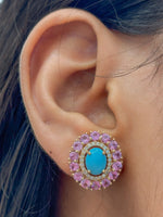 Pink Sapphire Turquoise Diamond Earrings