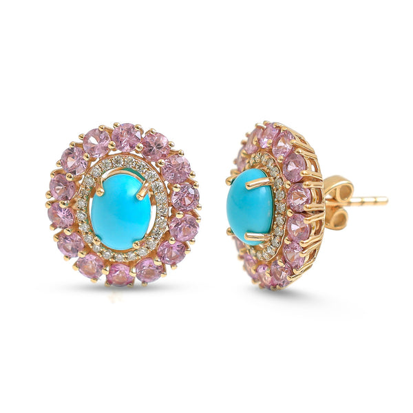 Pink Sapphire Turquoise Diamond Earrings