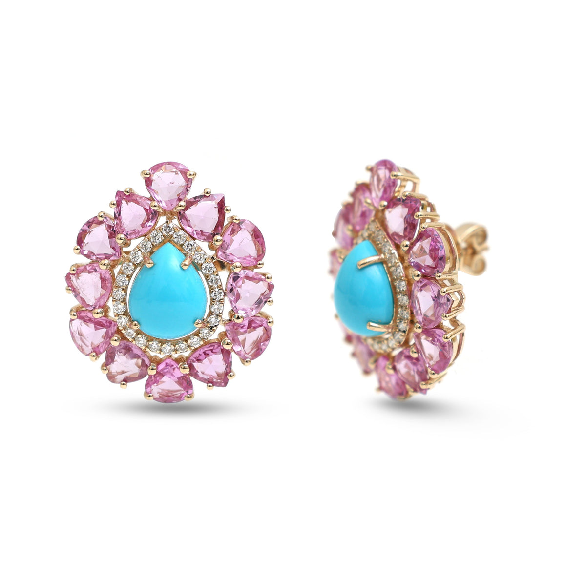 Pink Sapphire Turquoise Diamond Earrings