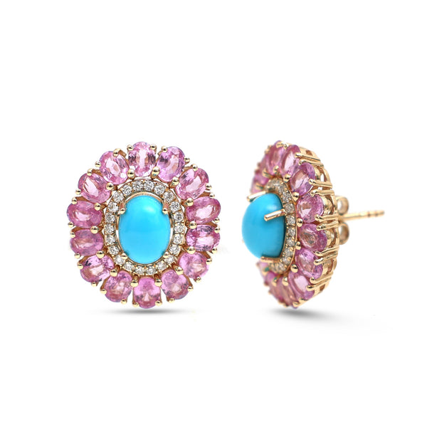 Pink Sapphire Turquoise Diamond Earrings