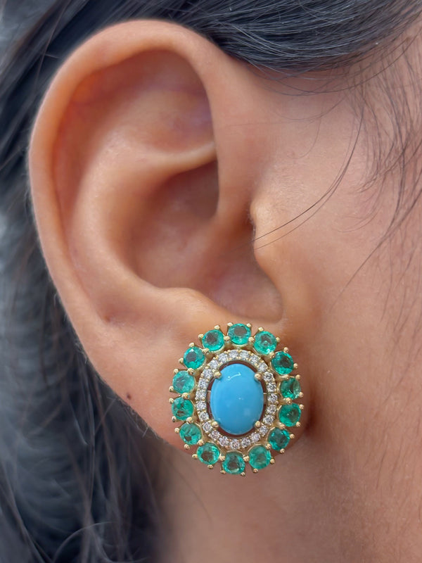 Turquoise Emerald Diamond Earrings