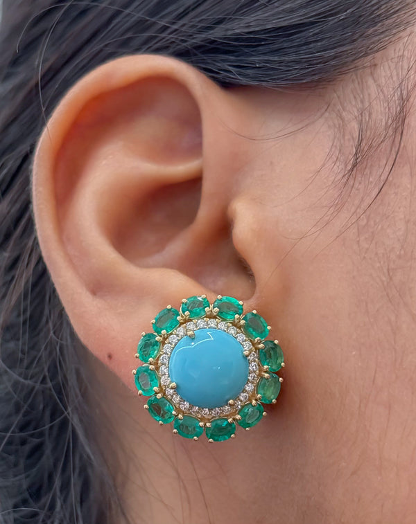 Turquoise Emerald Diamond Earrings