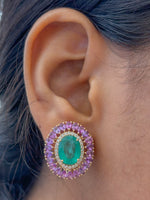 Emerald Pink Sapphire Diamond Earrings
