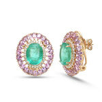 Emerald Pink Sapphire Diamond Earrings