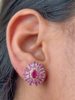 Pink Sapphire Ruby Diamond Earrings