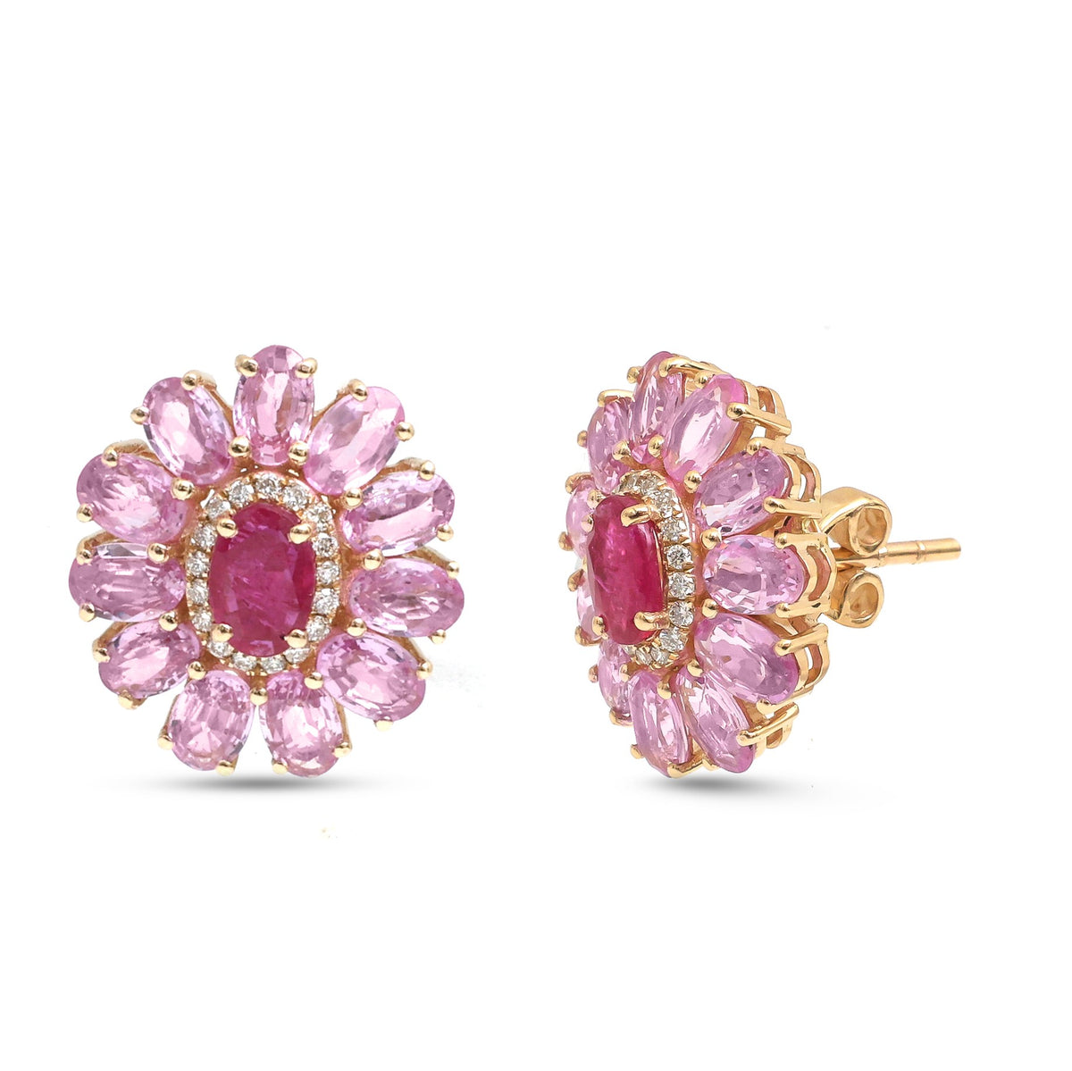 Pink Sapphire Ruby Diamond Earrings