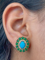 Emerald Turquoise Diamond Earrings