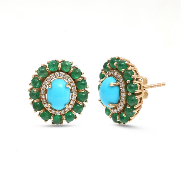 Emerald Turquoise Diamond Earrings