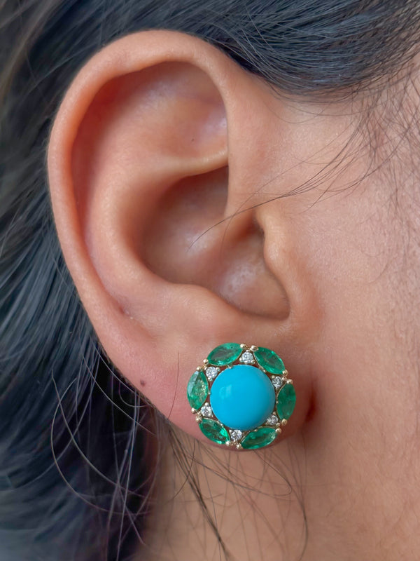 Turquoise Emerald Diamond Earrings