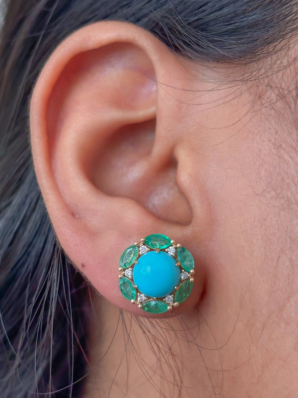 Turquoise Emerald Diamond Earrings
