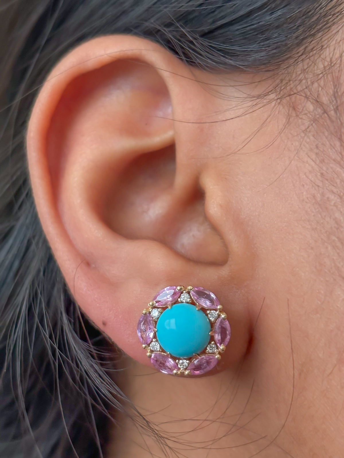 Turquoise Pink Sapphire Diamond Earrings