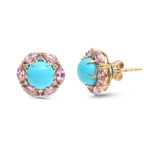 Turquoise Pink Sapphire Diamond Earrings