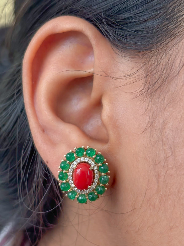 Emerald Coral Diamond Earrings