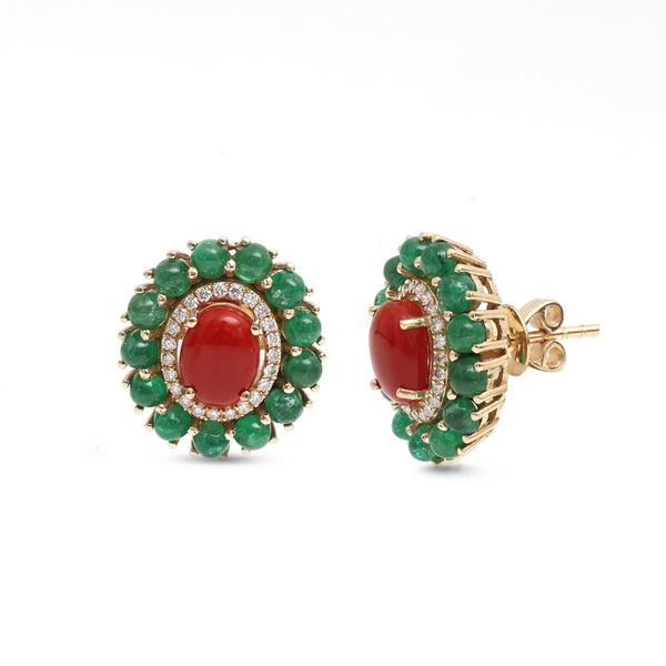 Emerald Coral Diamond Earrings