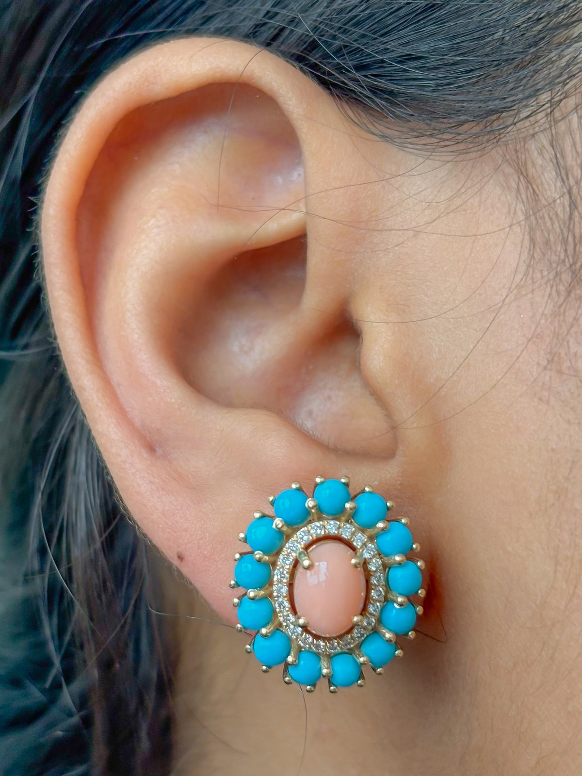 Turquoise Coral Diamond Earrings