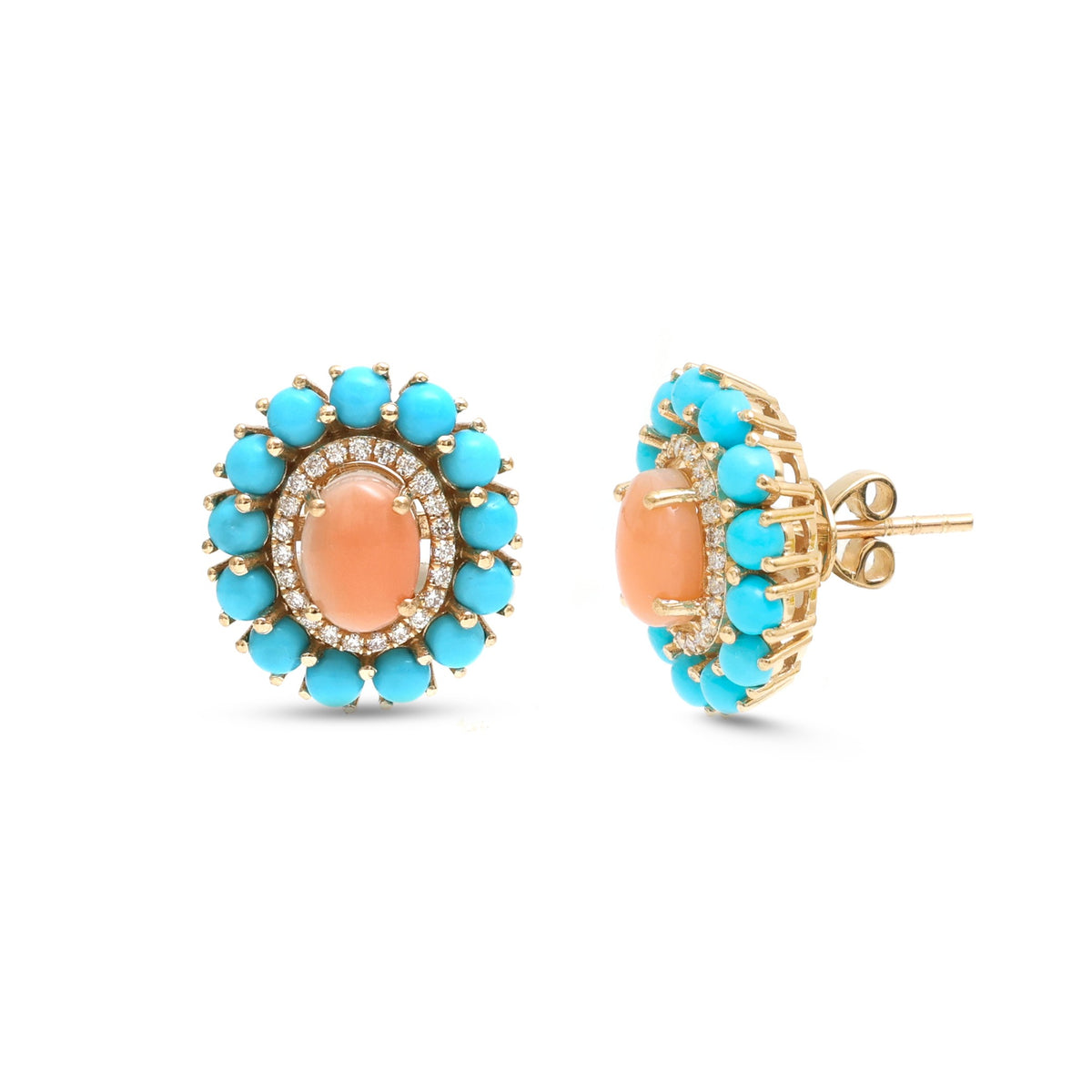 Turquoise Coral Diamond Earrings