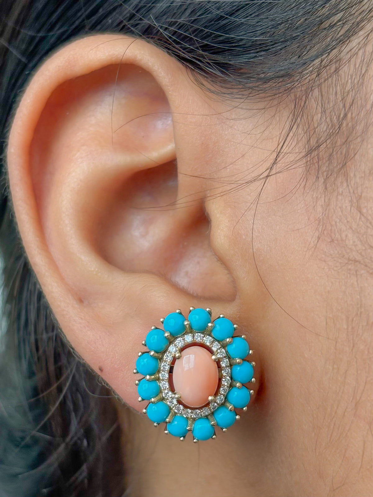 Turquoise Coral Diamond Earrings