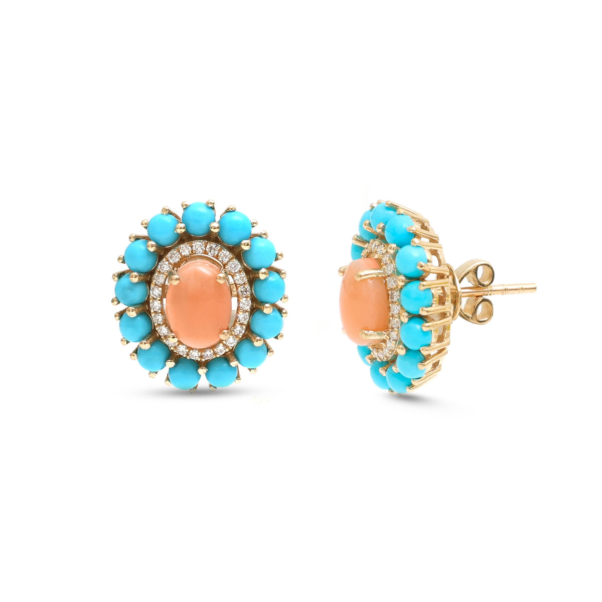 Turquoise Coral Diamond Earrings