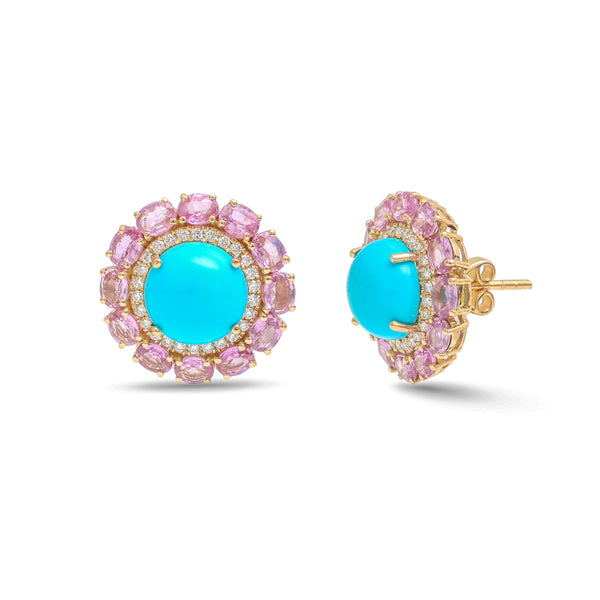 Turquoise Pink Sapphire Diamond Earrings