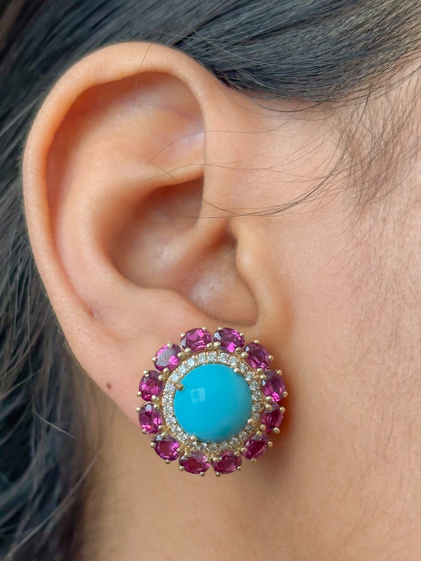 Garnet Turquoise Diamond Earrings