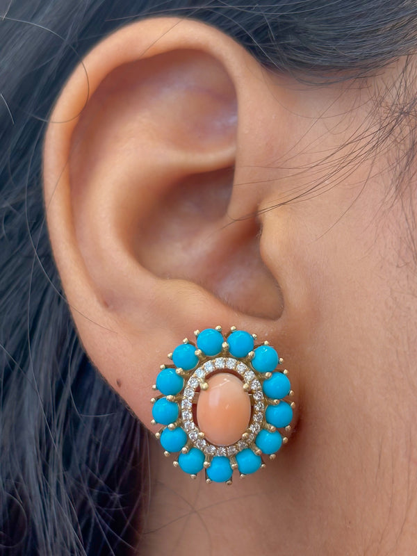 Turquoise Coral Diamond Earrings