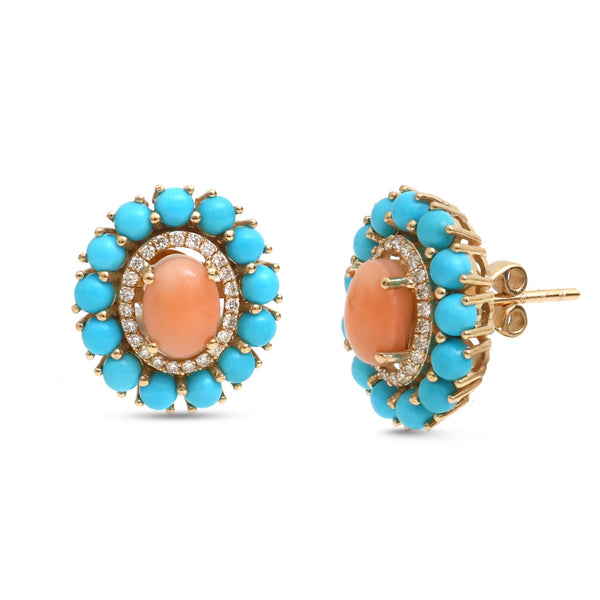 Turquoise Coral Diamond Earrings