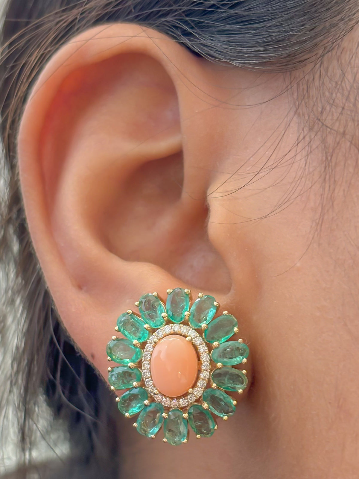 Emerald Coral Diamond Earrings