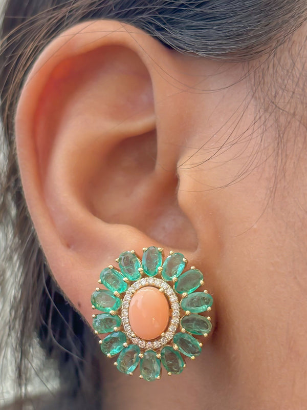 Emerald Coral Diamond Earrings
