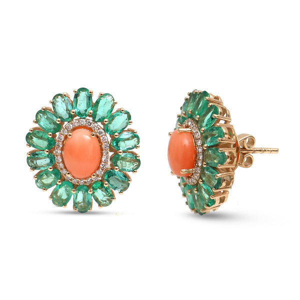 Emerald Coral Diamond Earrings
