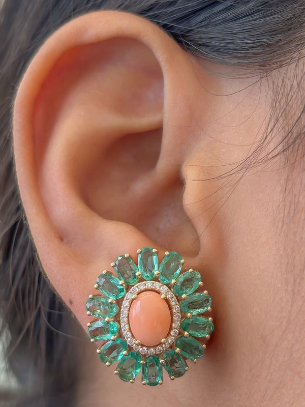 Emerald Coral Diamond Earrings