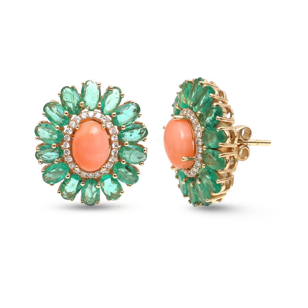 Emerald Coral Diamond Earrings
