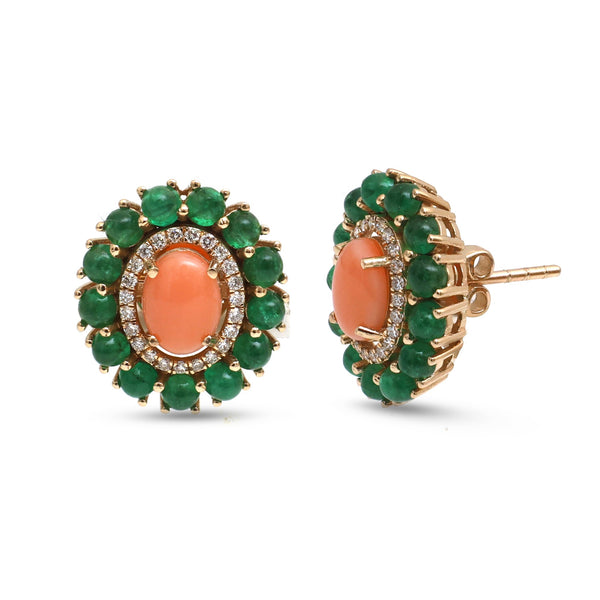 Emerald Coral Diamond Earrings
